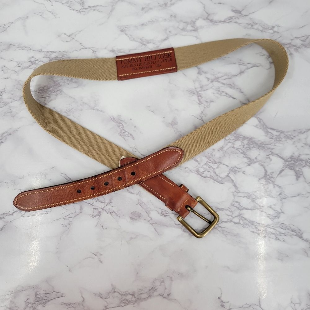 Tommy Hilfiger Vintage Woven Tan and Brown Leather Men's Belt
